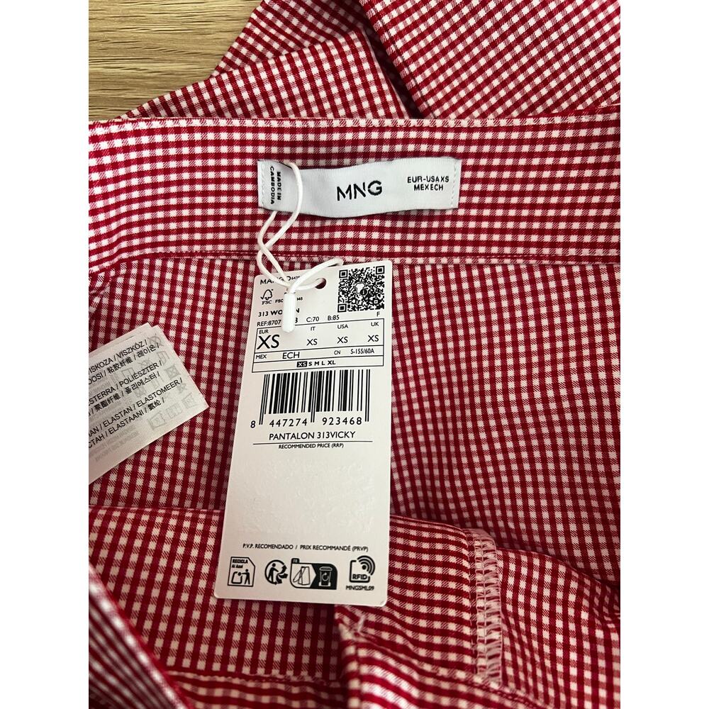 NWT Mango (MNG) Red Gingham Cropped Trouser Pants - Picture 8 of 8